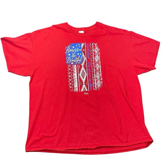 Patriotic Native American US Flag T-Shirt 2XL Red – “God Shed His Grace on Thee” - Picture 2 of 6